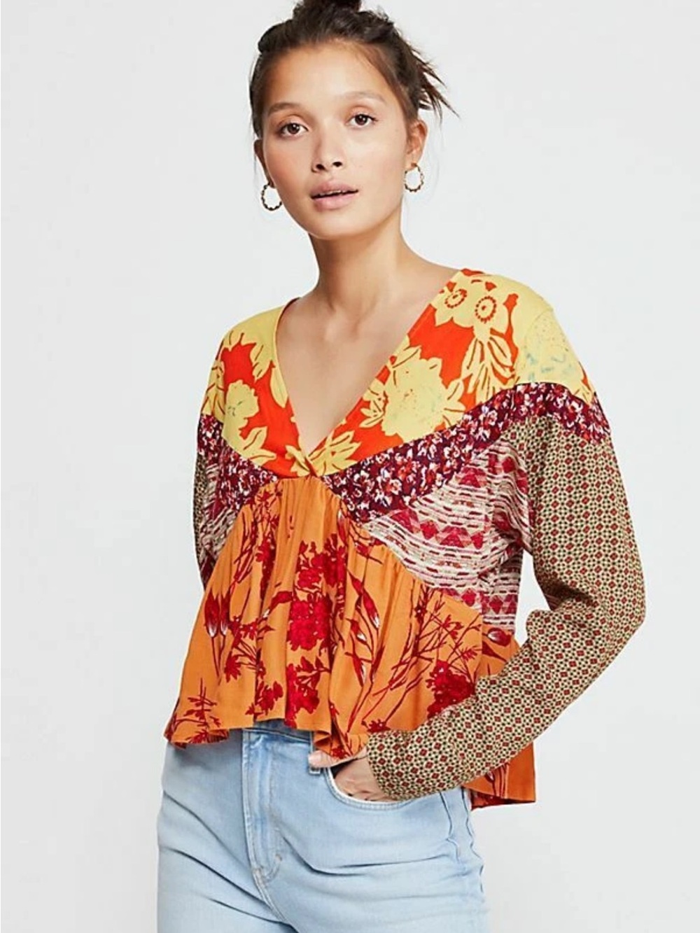 Free People | Aloha State of Mind patchwork peplum Top Sz L